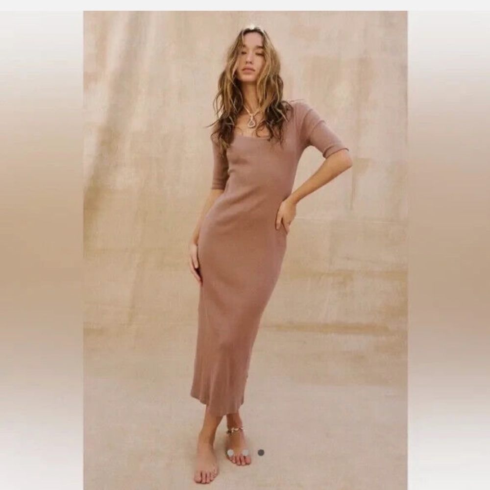 Free People Elegant Tan Midi Dress